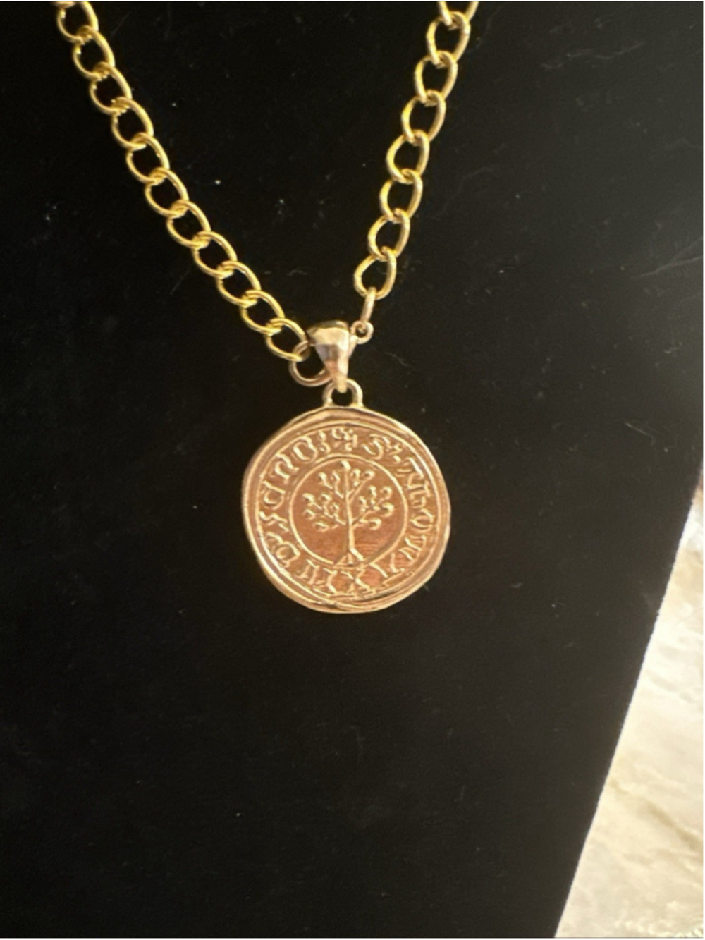 Nordic Rune Necklace Viking Pendant Norse Pagan Tree Amulet Goldtone Necklace